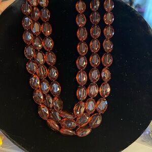 16” 3 Strand Faceted Lucite Necklace in Amber Color